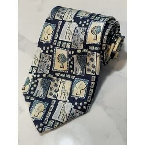 Les Cravates Vincent Galerie Agora Silk Tie Italy 61.5 x 4 XL Long Giraffe Trees